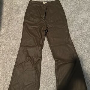 Women's Anthropologie Gray Taupe Vegan Leather Pants